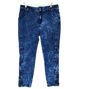 Soft Surroundings Jeans Womens 14 Blue High Rise Beaded Embroidered Crop Denim
